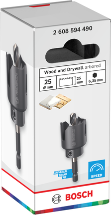 Serra copo tipo mandril para madeira e drywall Bosch de 25 mm.